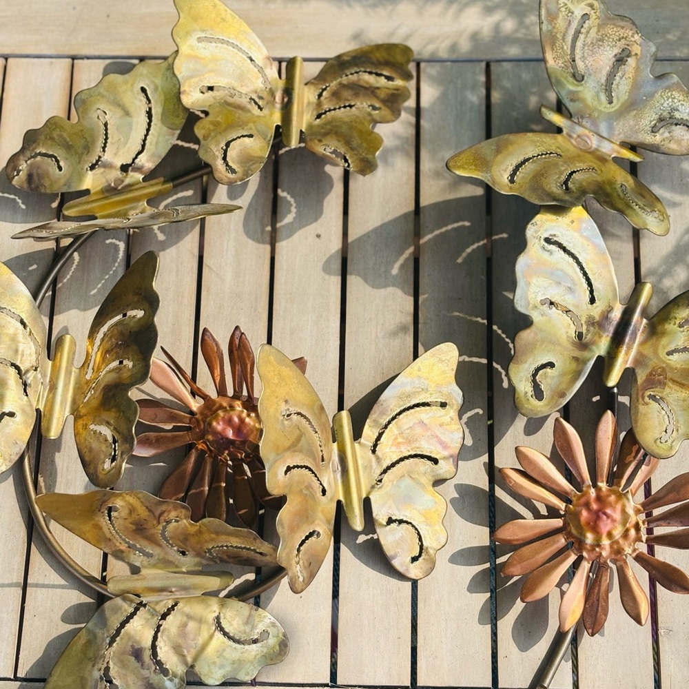 Vintage Butterfly and Flower Metal Wall Art Decor